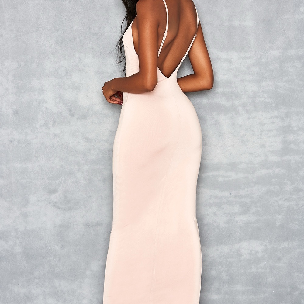 Elegant Baby Pink Velvet Spaghetti Strap Dress